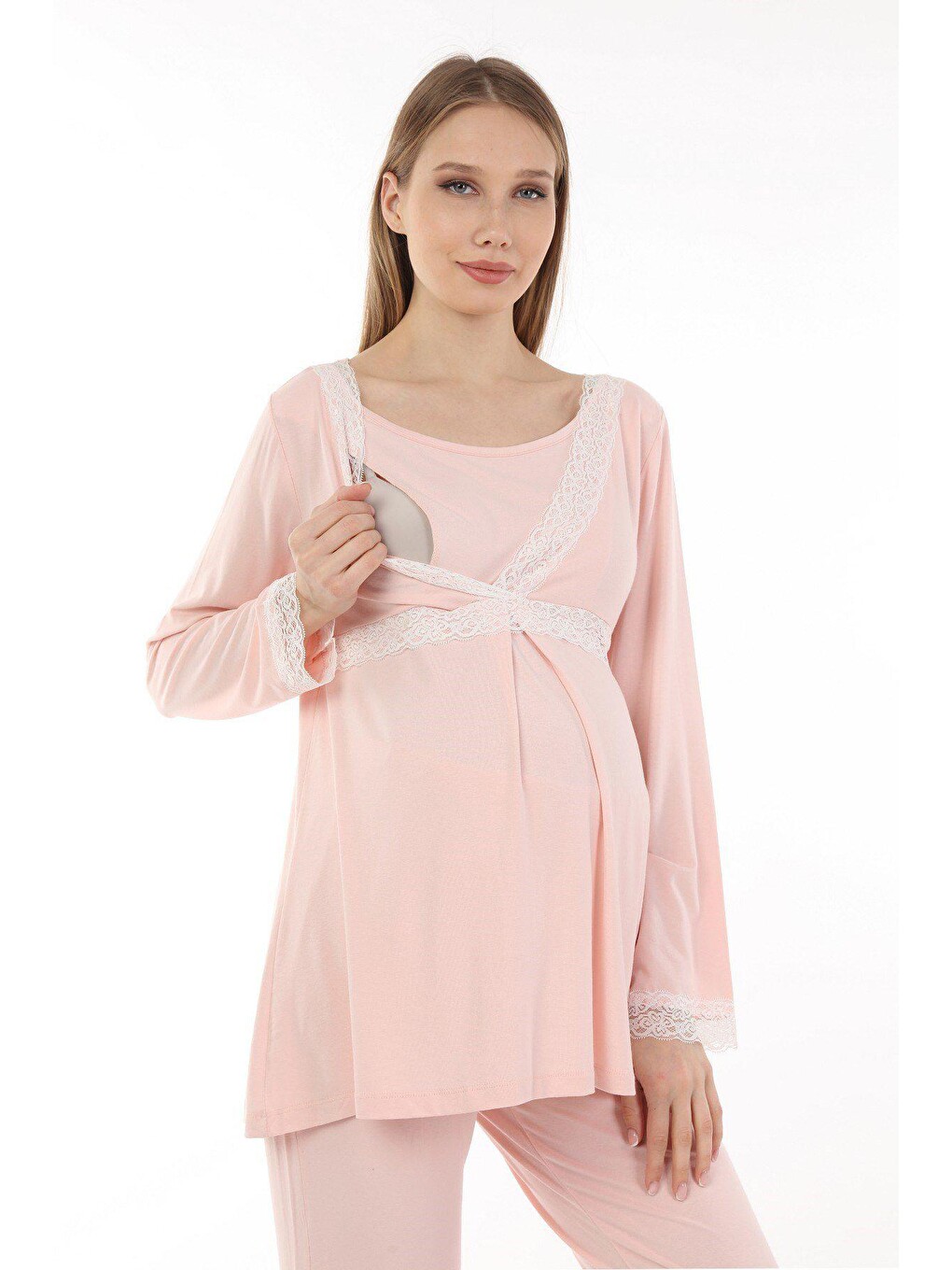 Pembe Kadın Hamile Pijama Takımı-1