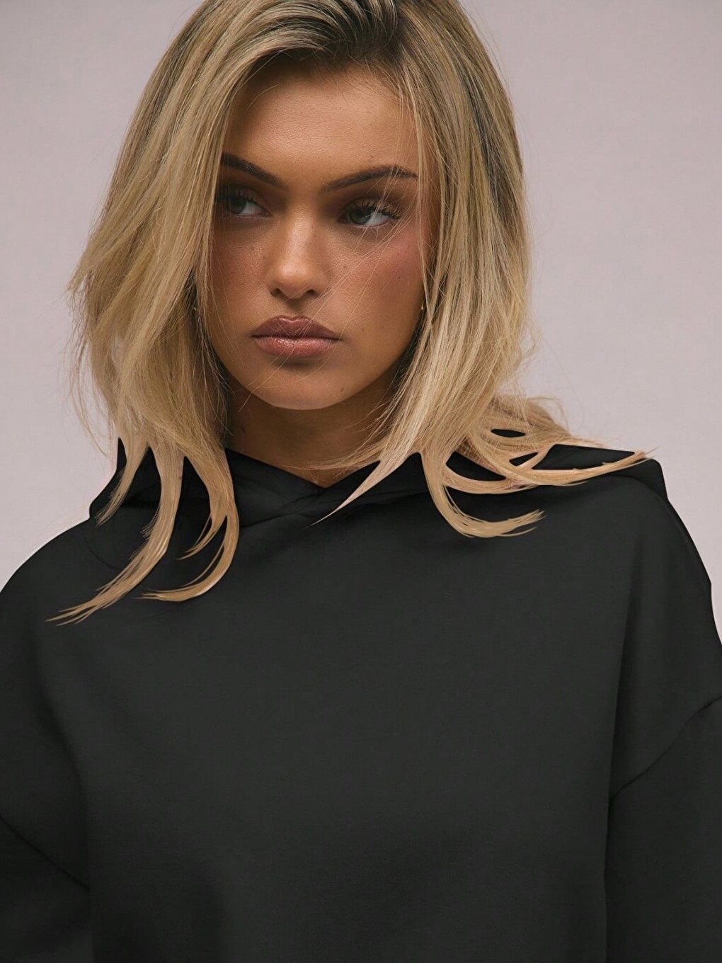 3 İplik Siyah Bol Kalıp Sweatshirt Hoodie-2