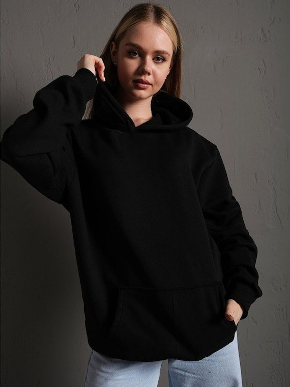 Kadın Siyah Butterfly Baskılı Oversize Kapüşonlu Sweatshirt Hoodie-3