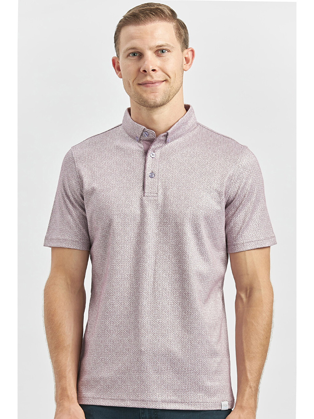 Lila Desenli Merserize Düğmeli Yaka Garnili Pamuklu Casual Slim Fit Dar Kesim Tişört 1011240164-3