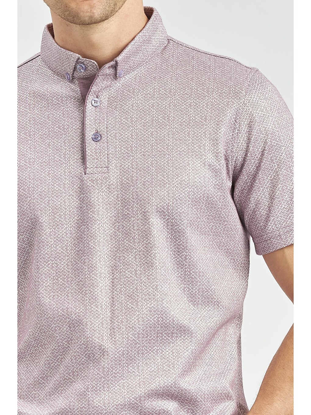 Lila Desenli Merserize Düğmeli Yaka Garnili Pamuklu Casual Slim Fit Dar Kesim Tişört 1011240164-5