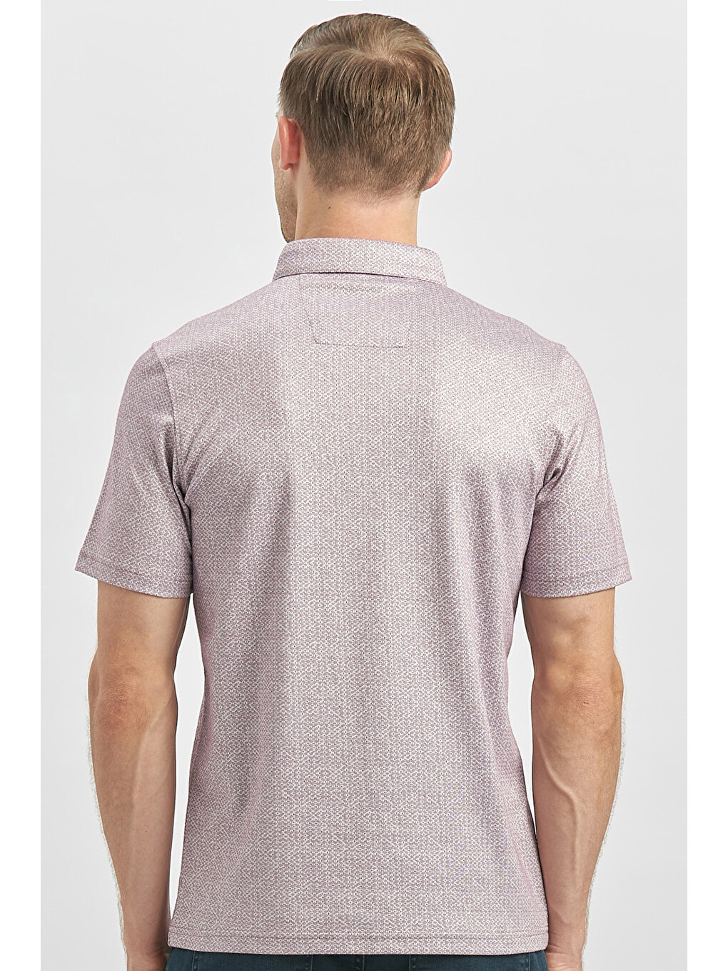 Lila Desenli Merserize Düğmeli Yaka Garnili Pamuklu Casual Slim Fit Dar Kesim Tişört 1011240164-6