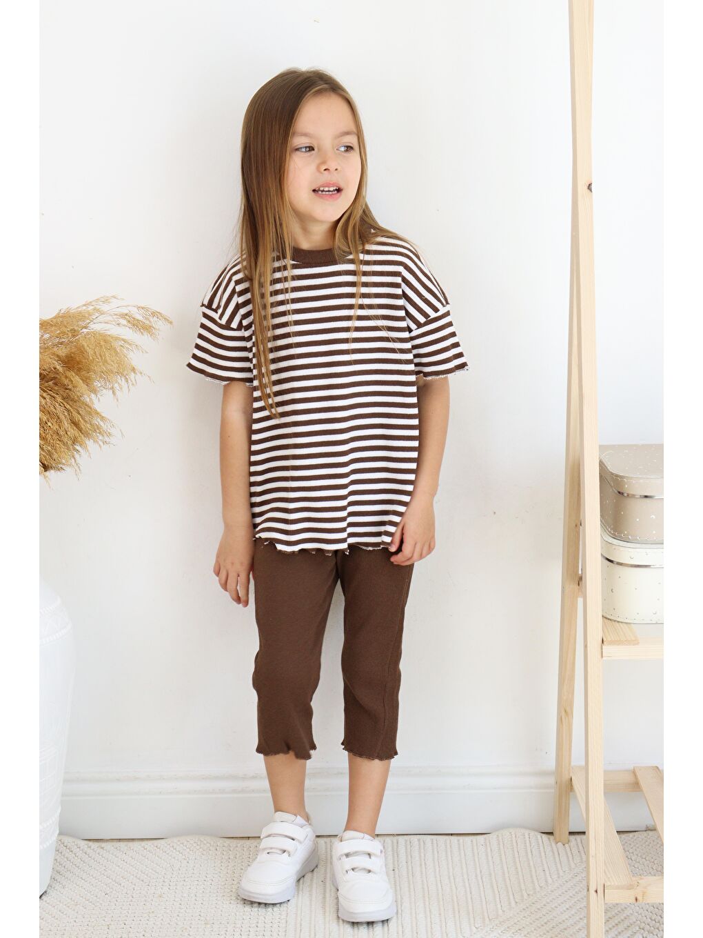 Kahverengi Çizgili Kapri Kız Takım-3