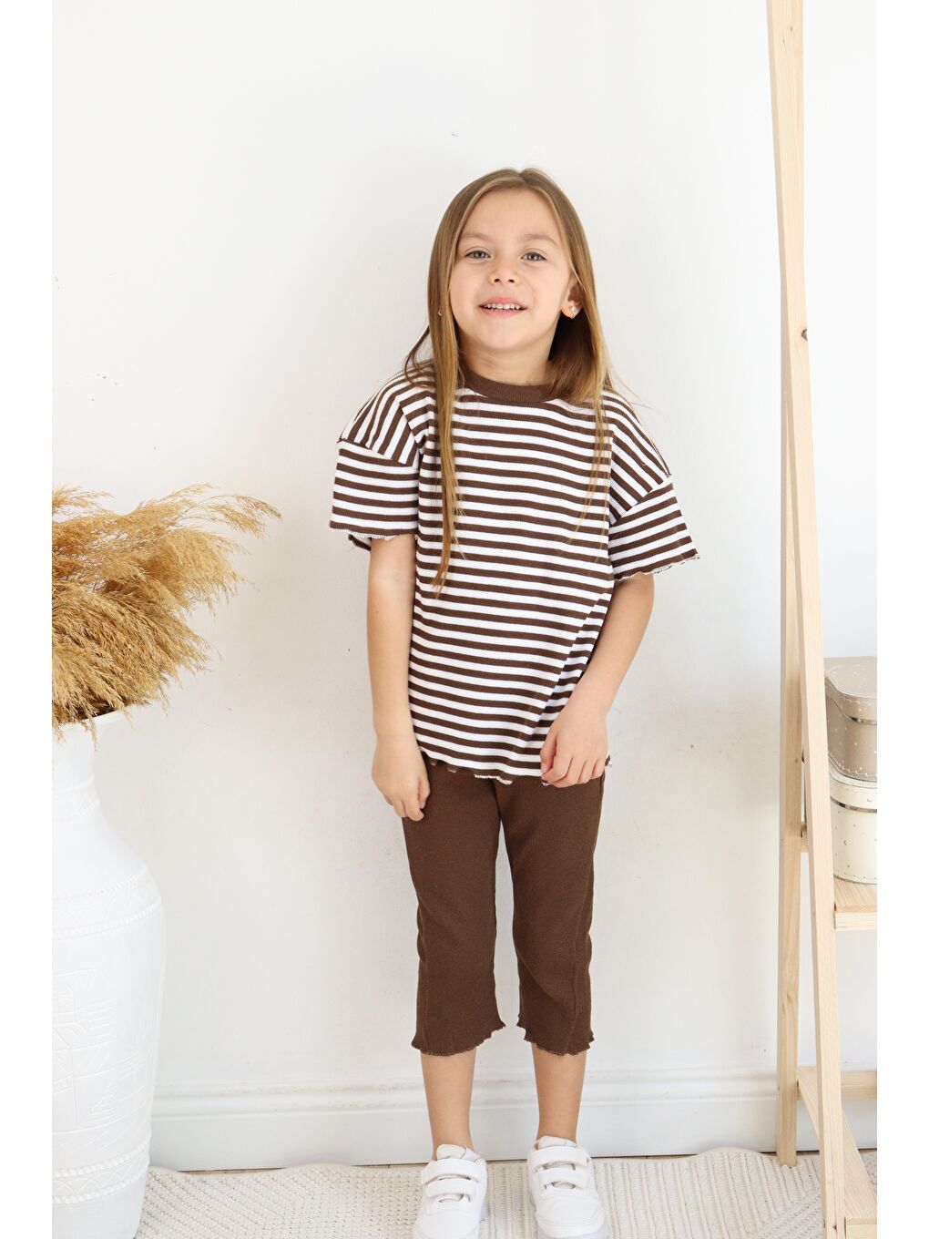 Kahverengi Çizgili Kapri Kız Takım-5