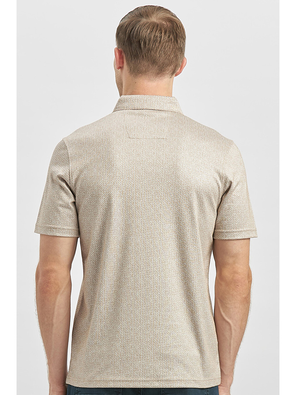 Bej Desenli Merserize Düğmeli Yaka Garnili Pamuklu Casual Slim Fit Dar Kesim Tişört 1011240164-5