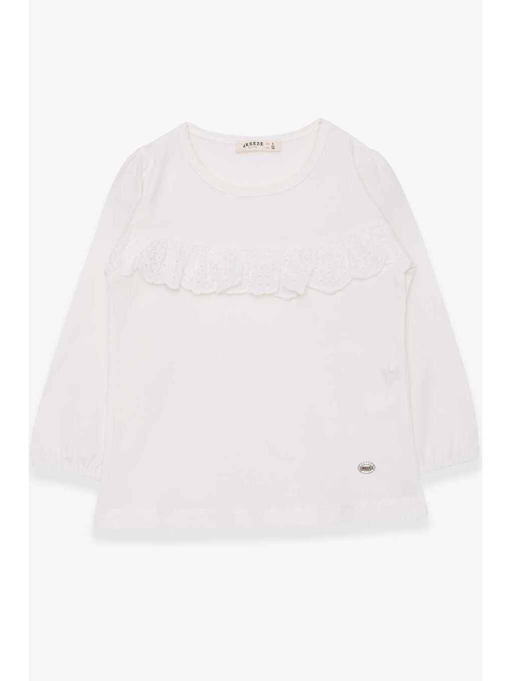 Kız Çocuk Uzun Kollu Tişört Fırıfırlı Ekru (3-8 Yaş)
