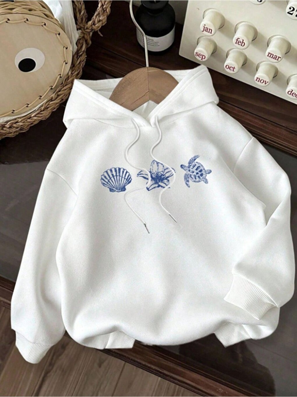 Beyaz Unisex Erkek Kadın Kap Özel Baskılı Pamuklu Oversize Kapüşonlu Sweatshirt-1