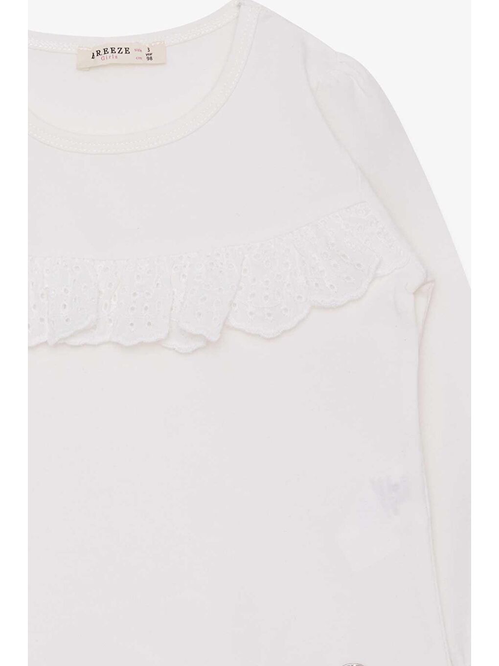 Kız Çocuk Uzun Kollu Tişört Fırıfırlı Ekru (3-8 Yaş)-2