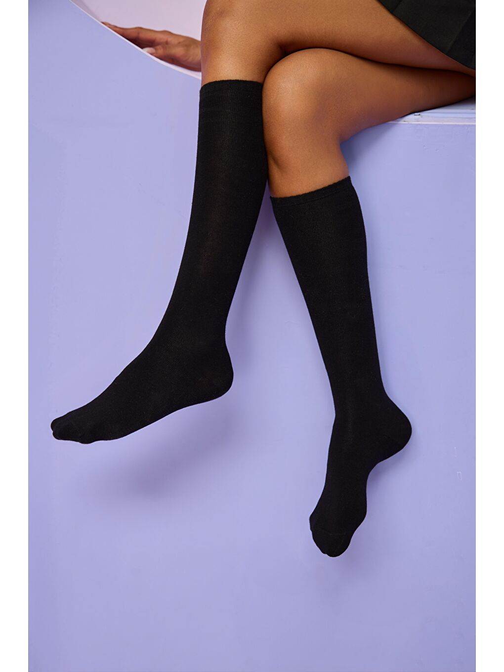 Kadın Siyah Renkli  Famliy Basic Dizaltı Çorap-3
