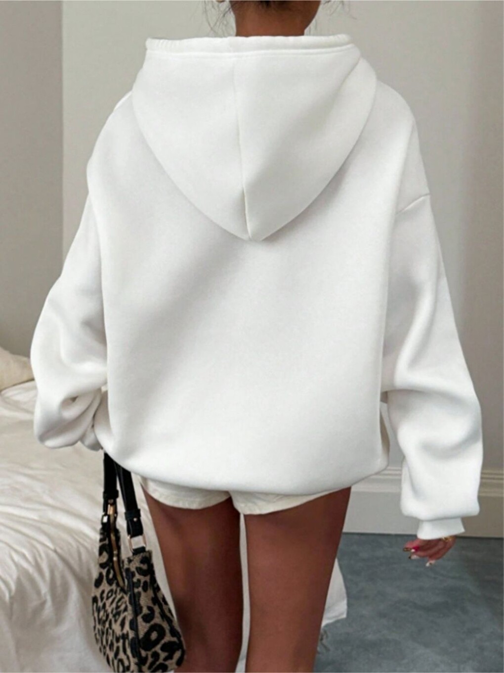 Beyaz Unisex Erkek Kadın Kap Özel Baskılı Pamuklu Oversize Kapüşonlu Sweatshirt-4