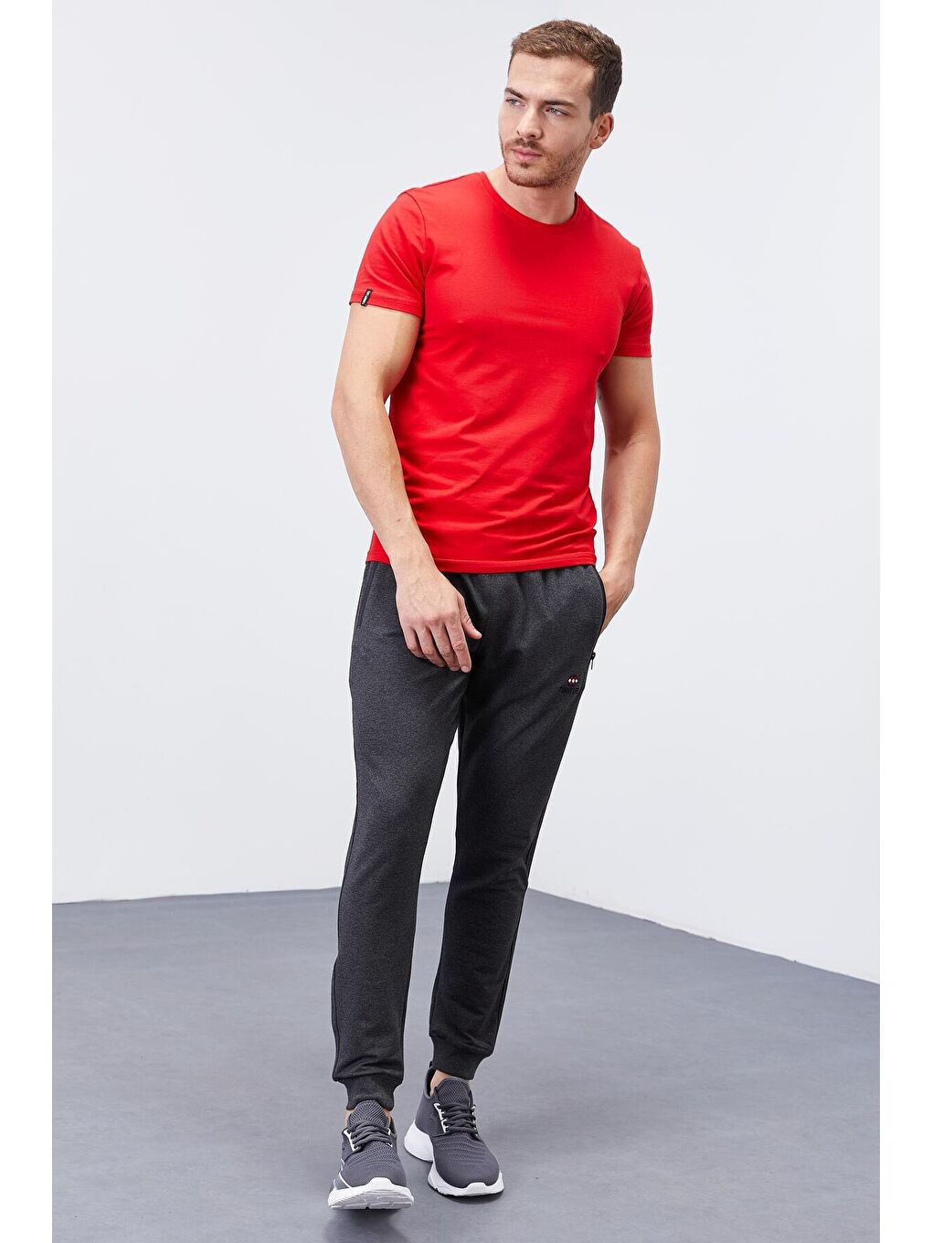Antrasit Melanj Fermuar Cepli Standart Kalıp Jogger Erkek Eşofman Alt - 84651