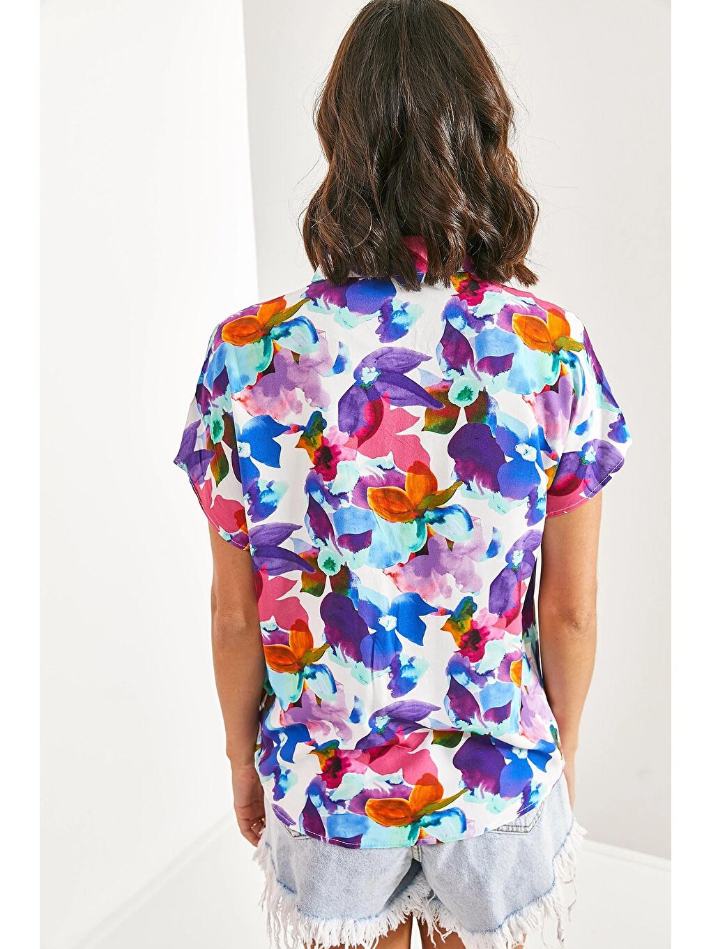 Karışık Kadın Yarasa Kol Multi Desenli Viskon Gömlek-2