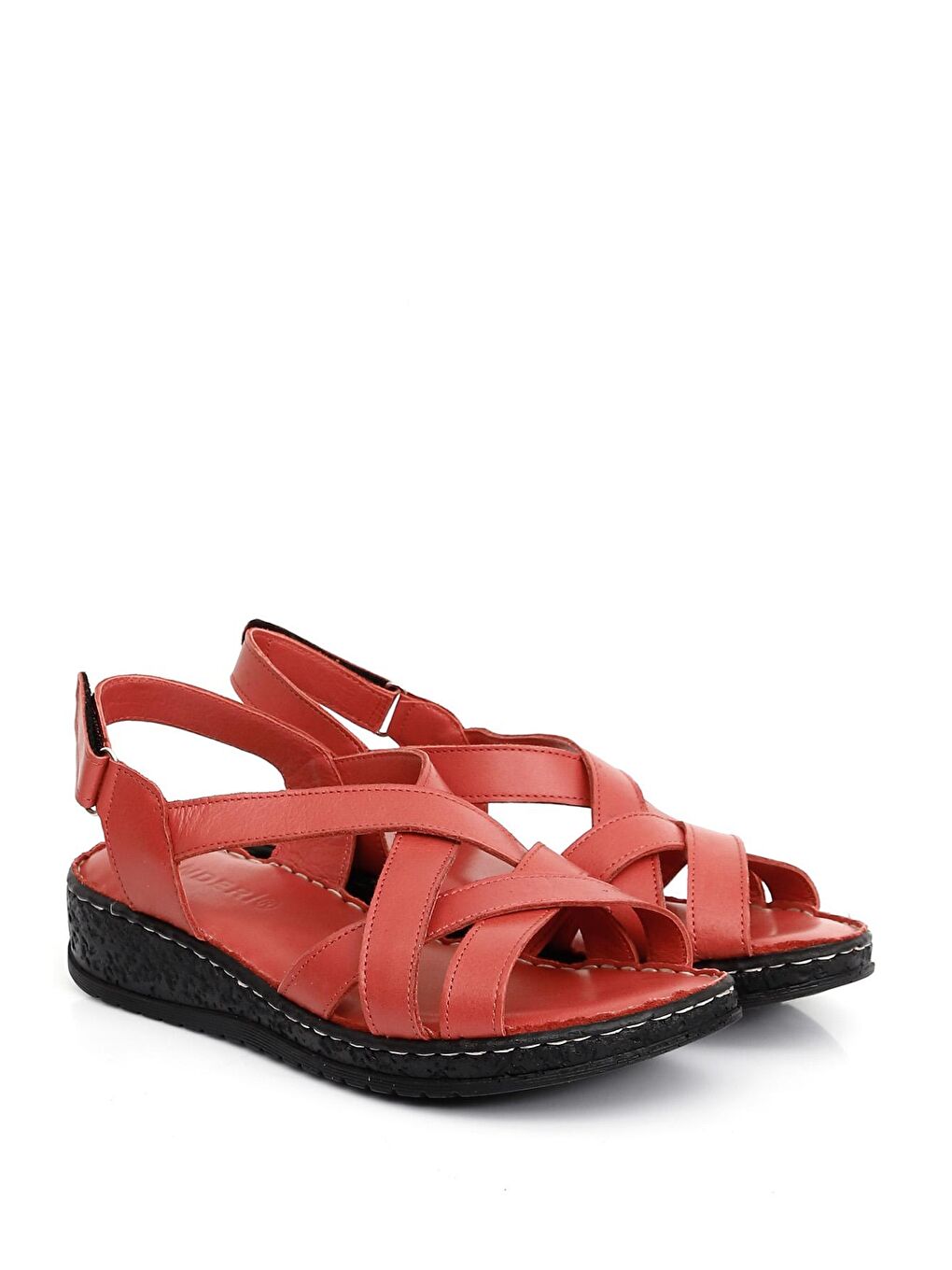 Kırmızı Hakiki Deri Dolgu Taban Sandalet 45041-4