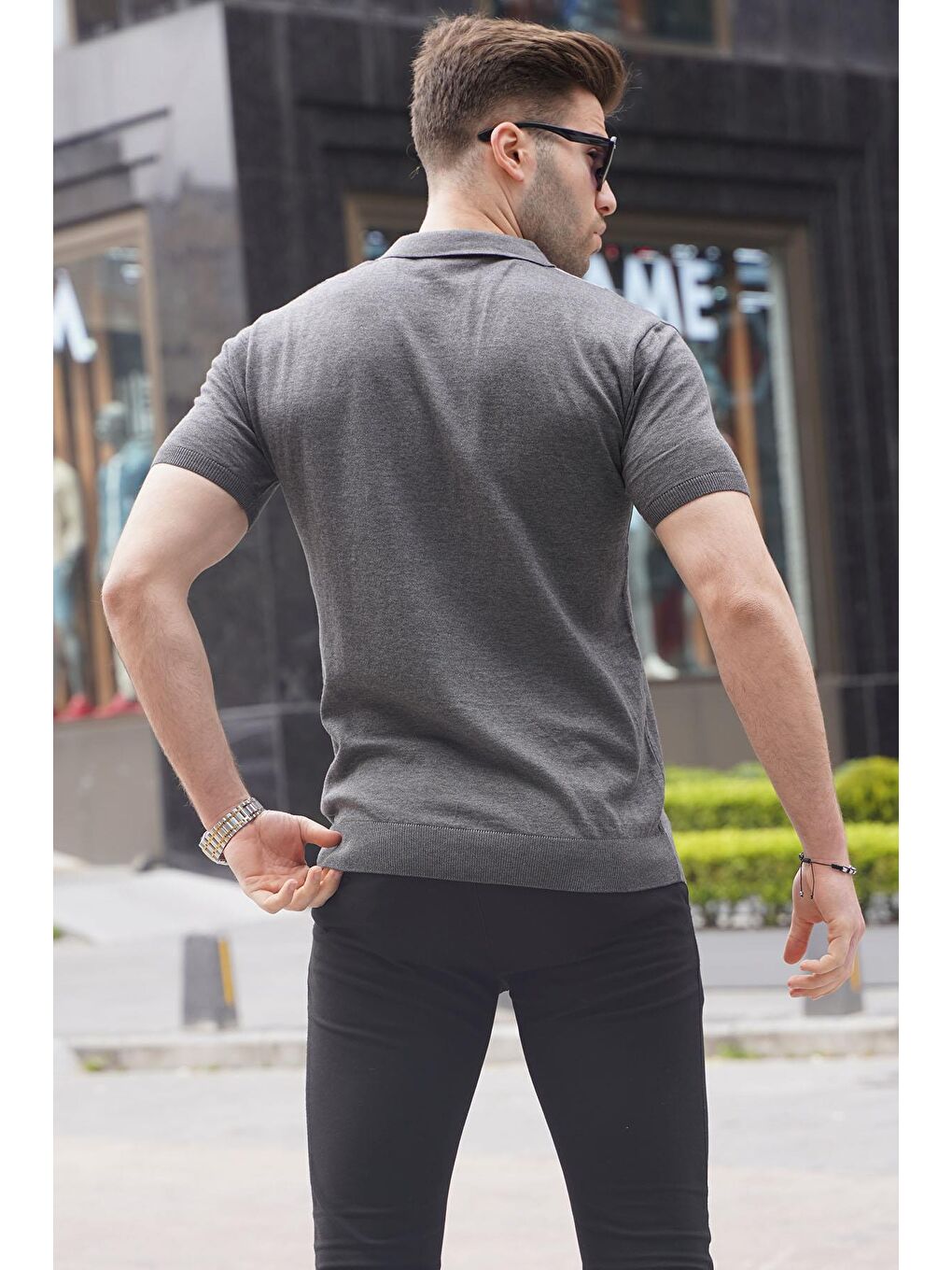 Antrasit Polo Yaka Triko Erkek Tişört 6353-1
