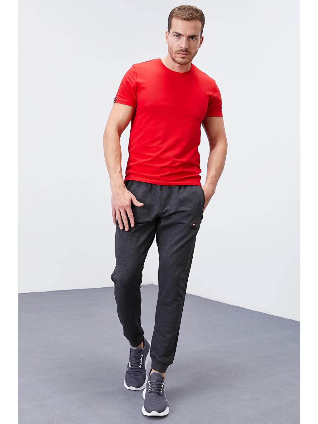 Antrasit Melanj Fermuar Cepli Standart Kalıp Jogger Erkek Eşofman Alt - 84651-2