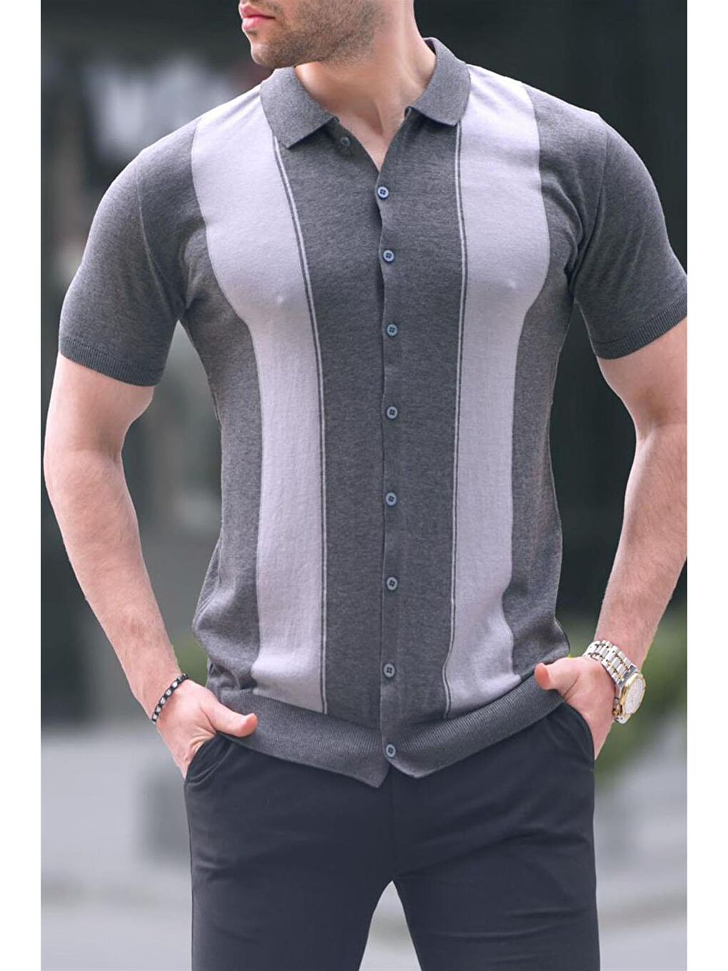 Antrasit Polo Yaka Triko Erkek Tişört 6353-2