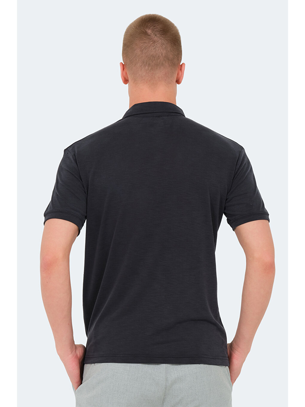 Gri Polo Yaka Kısa Kollu Erkek Tişört-1