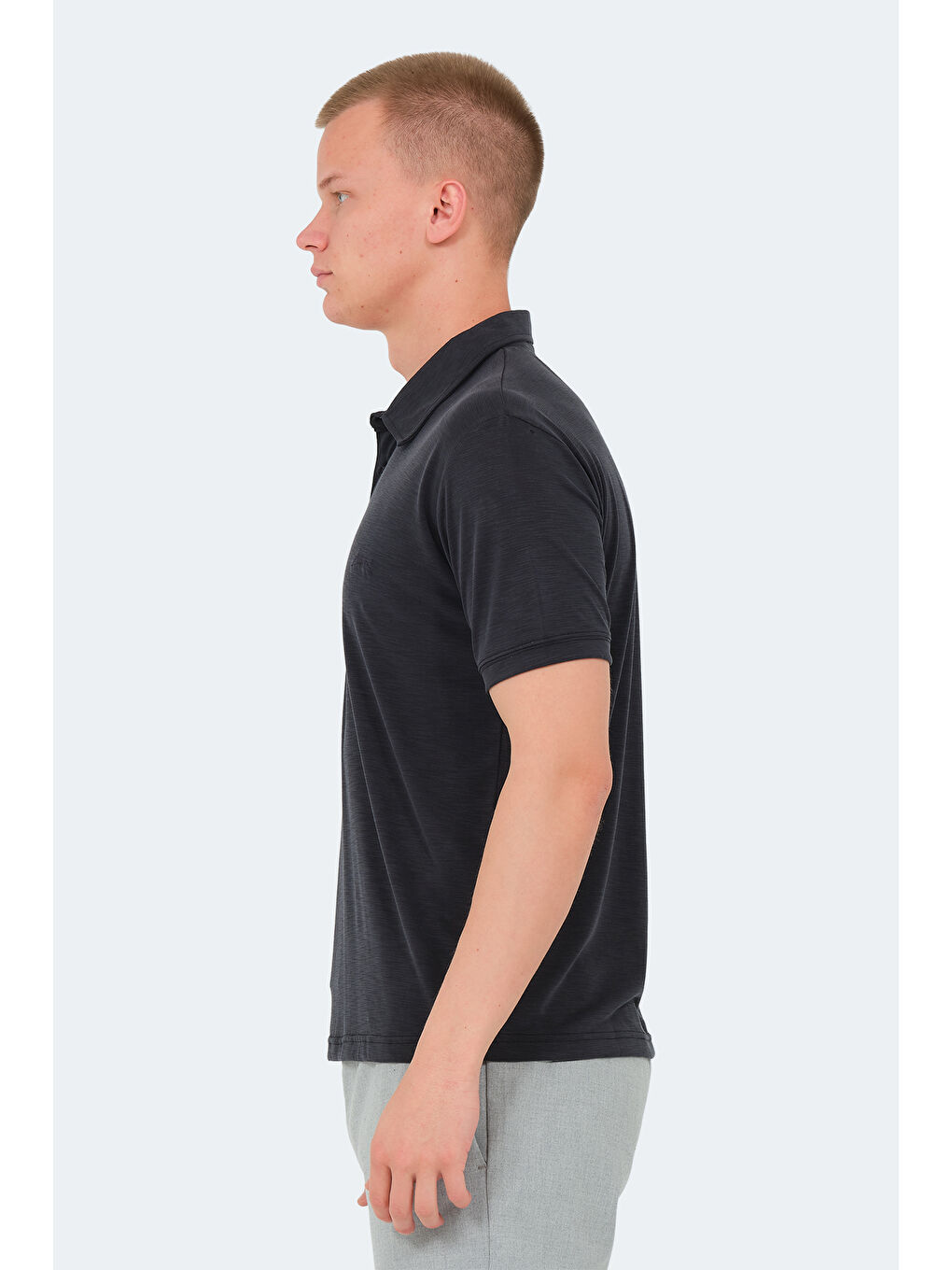 Gri Polo Yaka Kısa Kollu Erkek Tişört-2