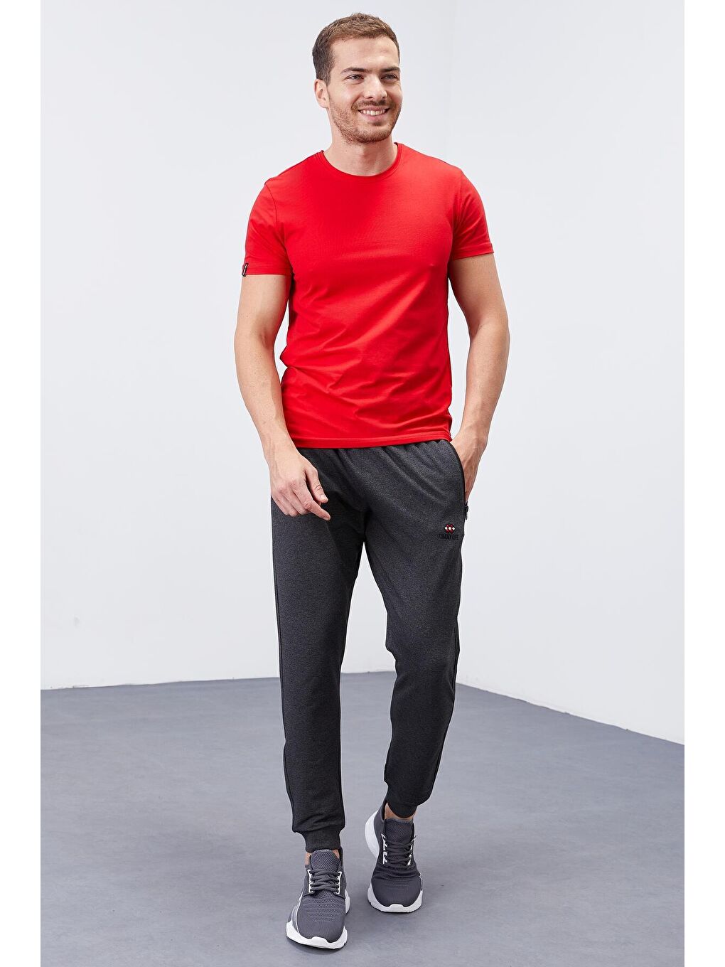Antrasit Melanj Fermuar Cepli Standart Kalıp Jogger Erkek Eşofman Alt - 84651-4