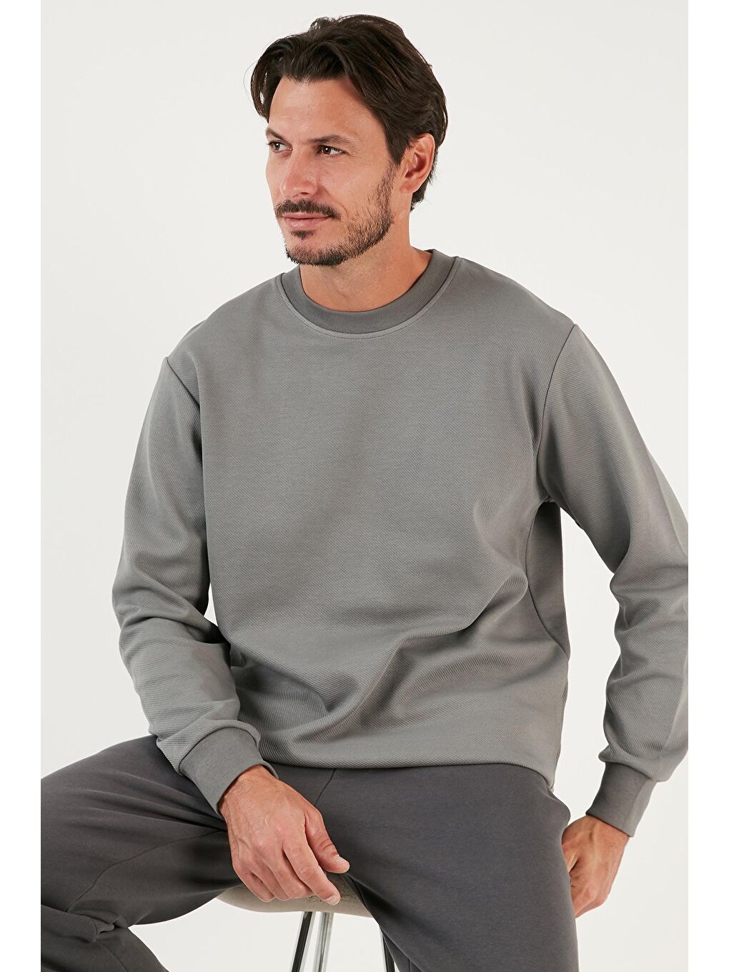 Buratti Açık Haki Pamuklu Bisiklet Yaka Regular Fit Basic Erkek Sweatshirt 5905521 - 1