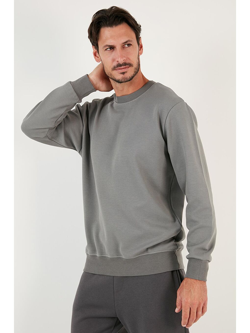 Buratti Açık Haki Pamuklu Bisiklet Yaka Regular Fit Basic Erkek Sweatshirt 5905521 - 2