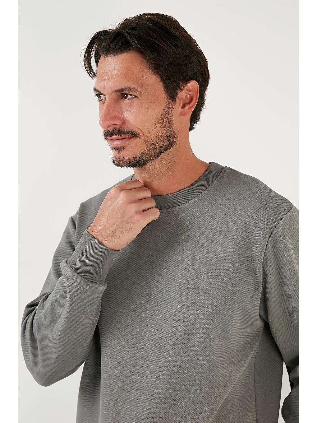 Buratti Açık Haki Pamuklu Bisiklet Yaka Regular Fit Basic Erkek Sweatshirt 5905521 - 3