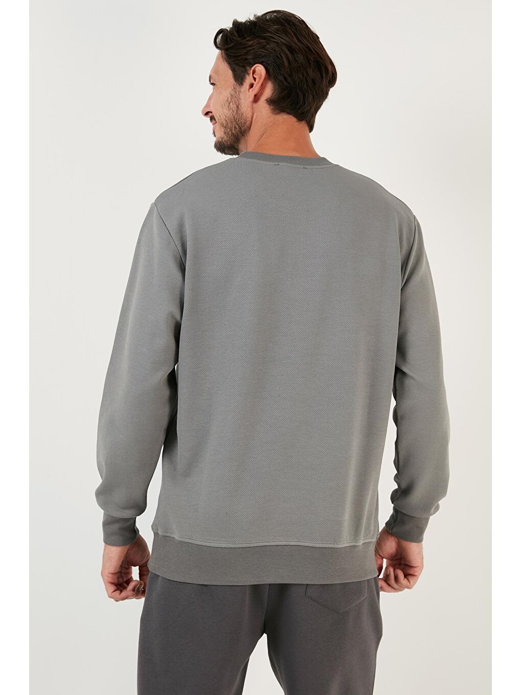 Buratti Açık Haki Pamuklu Bisiklet Yaka Regular Fit Basic Erkek Sweatshirt 5905521 - 4