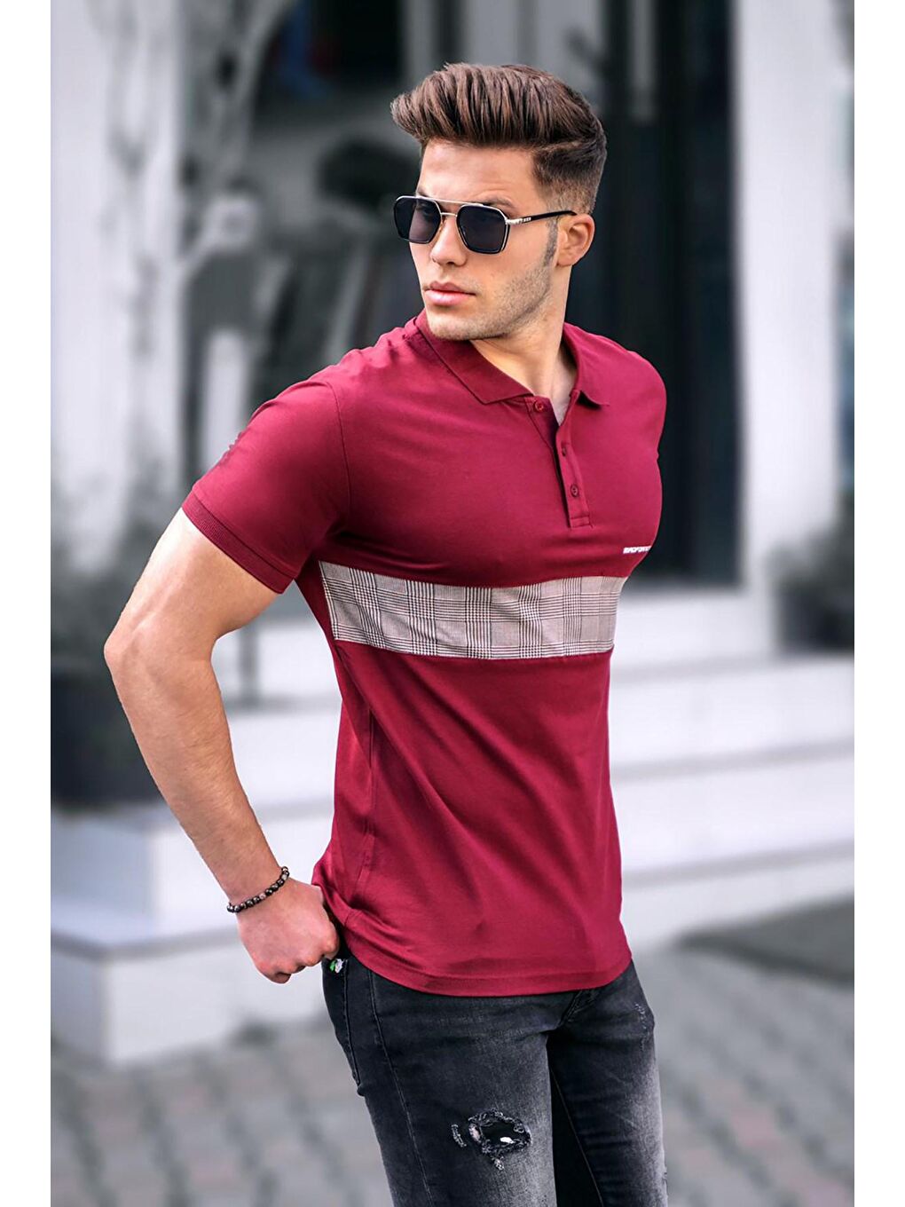 Bordo Polo Yaka Erkek Triko Tişört 5212