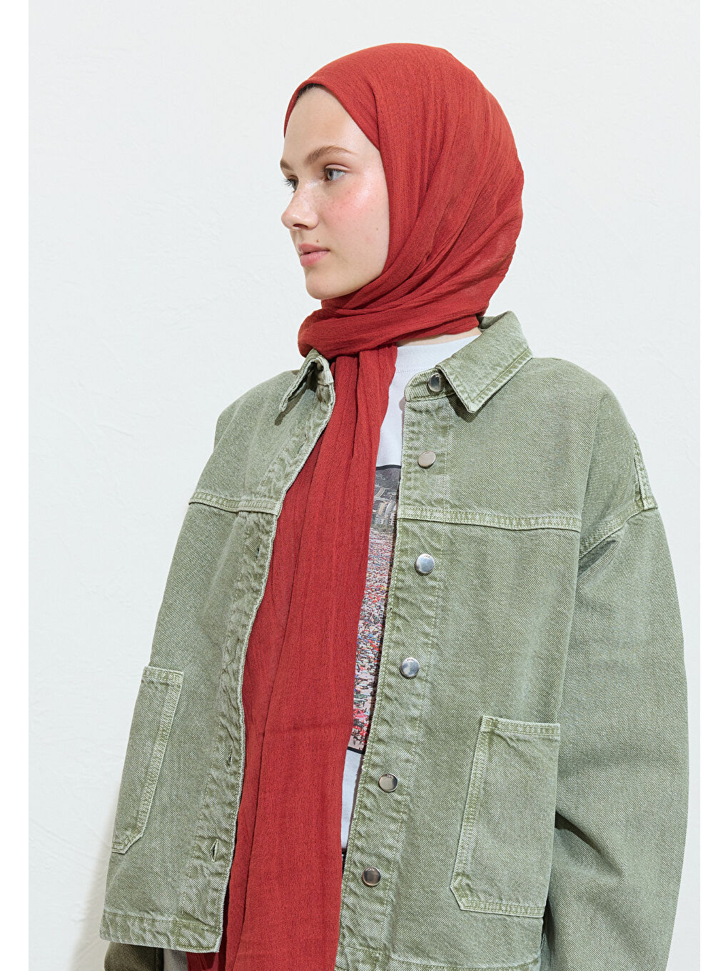 Mercan Cream Brulee Pamuklu Keten Şal-3