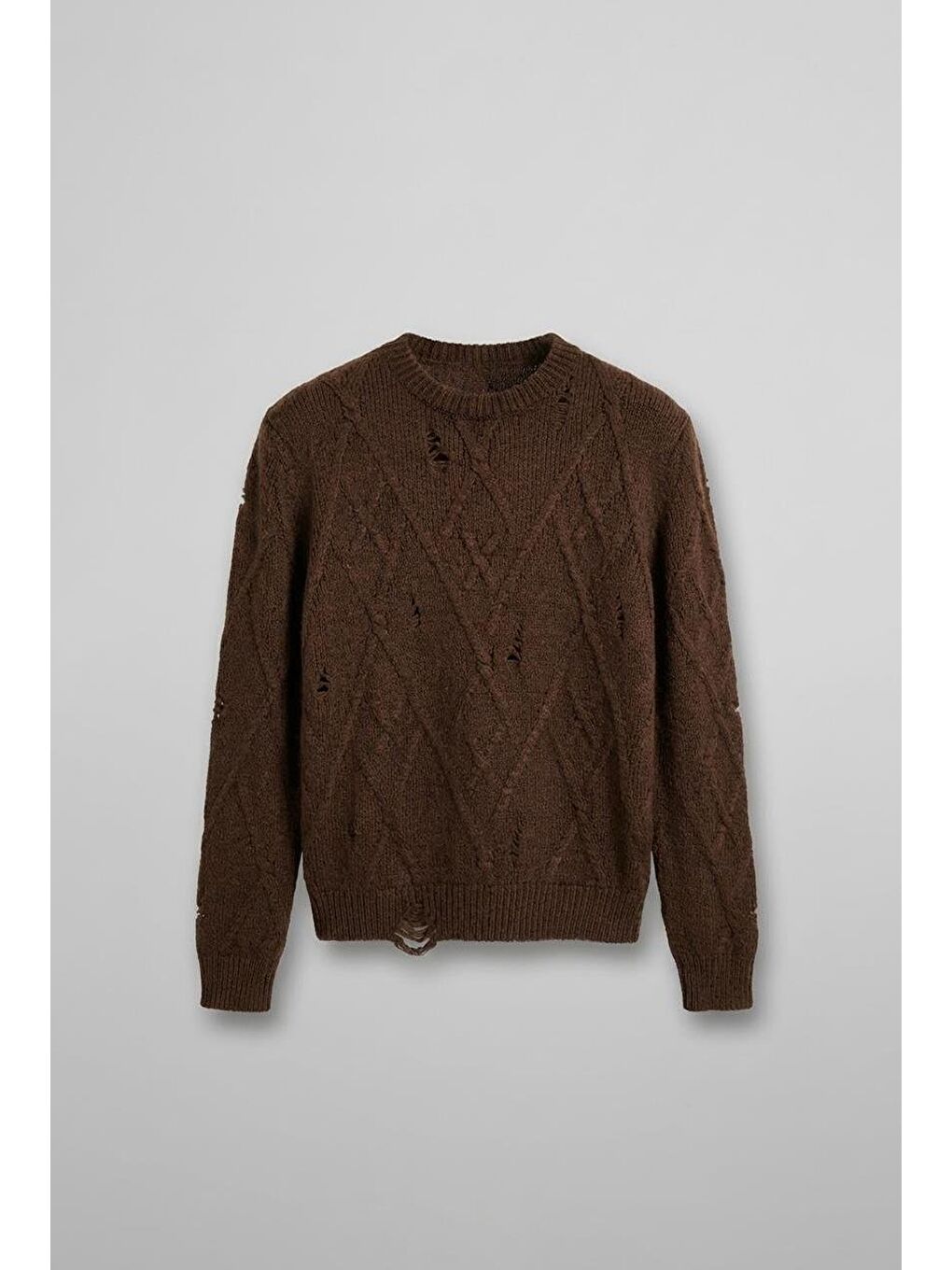 Erkek Oversize Desenli Triko Kazak Kahverengi