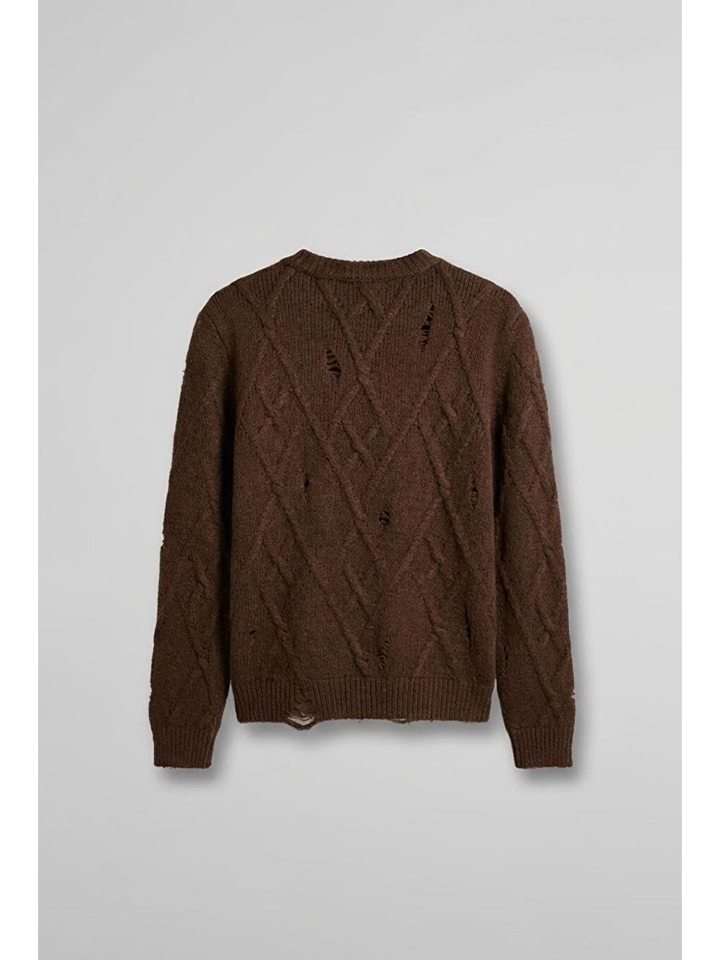 Erkek Oversize Desenli Triko Kazak Kahverengi-1