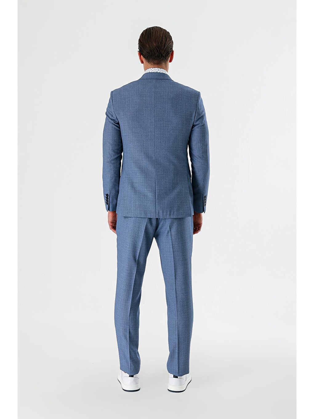 İndigo Mavi Desenli Kırlangıç Yaka Yelekli 6 Drop Slim Fit Dar Kesim Klasik Takım Elbise 1001240157-8