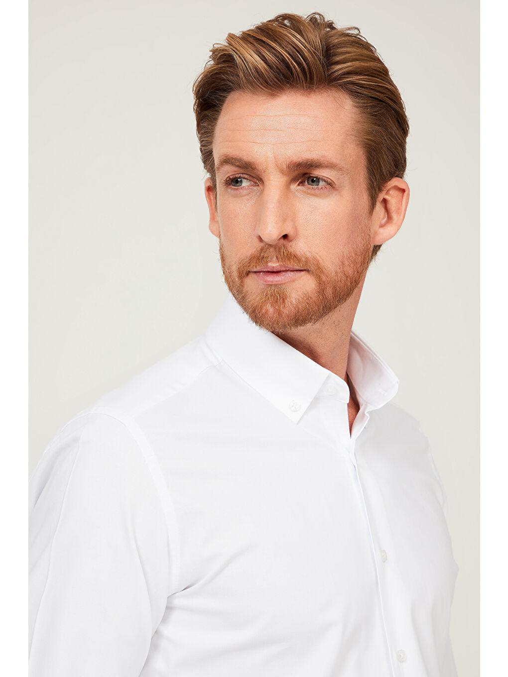 Beyaz Uzun Kol Slim Fit Dar Kesim Pamuk %100 Pamuk Gömlek-5