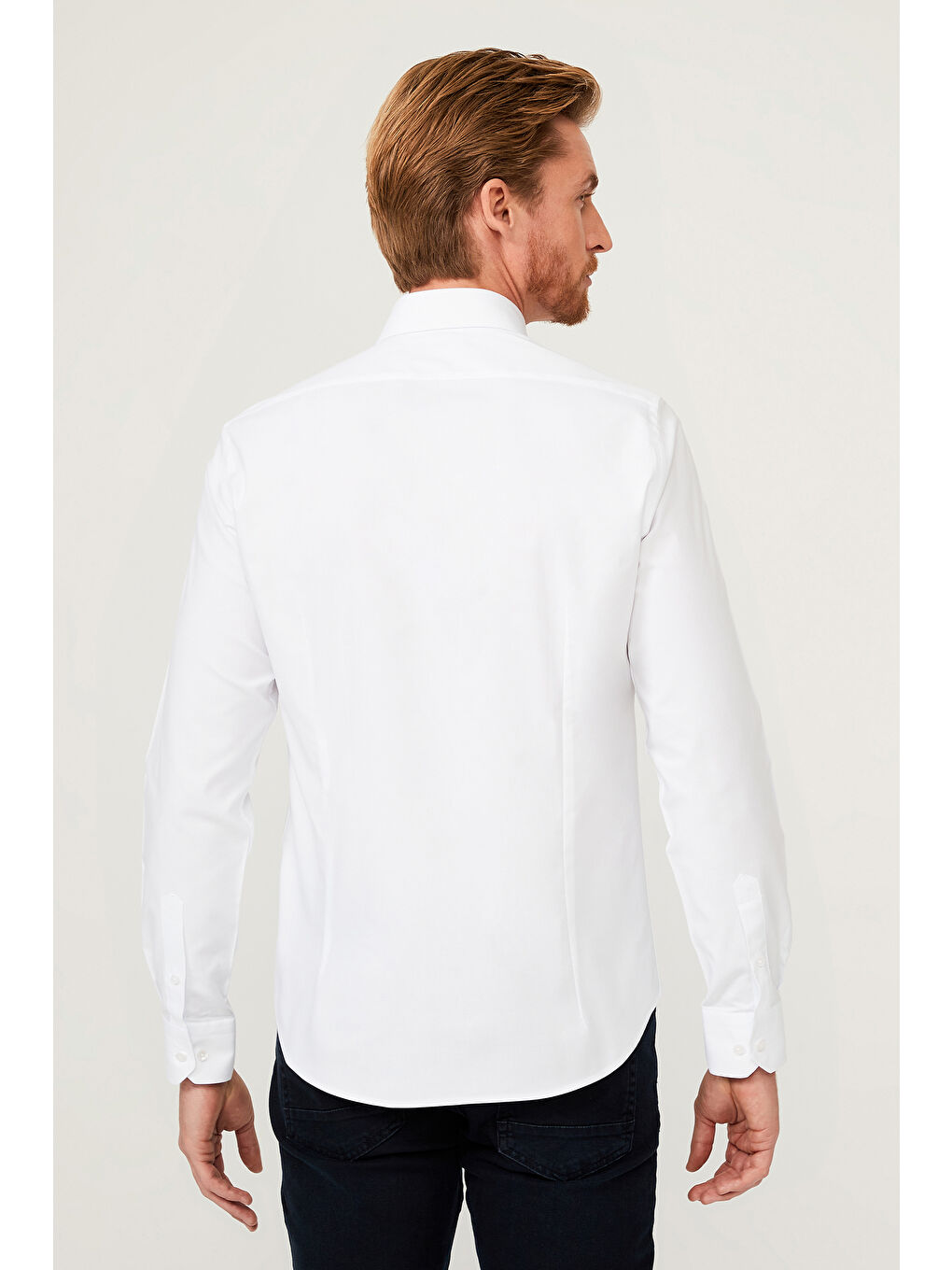 Beyaz Uzun Kol Slim Fit Dar Kesim Pamuk %100 Pamuk Gömlek-6
