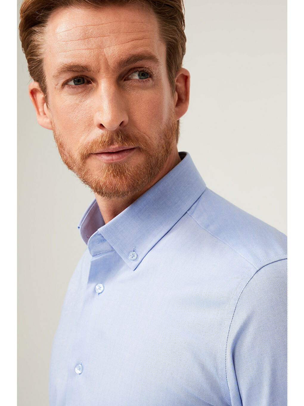 Mavi Uzun Kol Slim Fit Dar Kesim Pamuk %100 Pamuk Gömlek-3