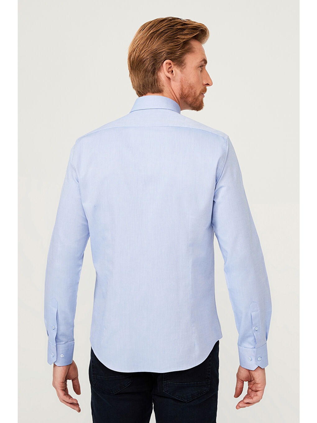 Mavi Uzun Kol Slim Fit Dar Kesim Pamuk %100 Pamuk Gömlek-4