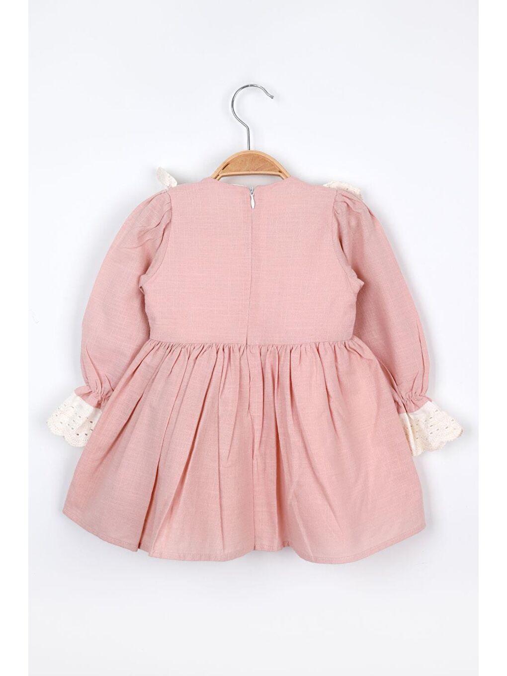 Pembe  Fisto Yakalı Keten Kız Çocuk Elbise - Trinetta-3