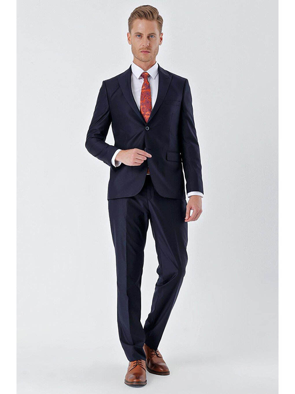 Lacivert Gabardin Kırlangıç Yaka 6 Drop Slim Fit Dar Kesim Basic Takım Elbise 1001240011-4