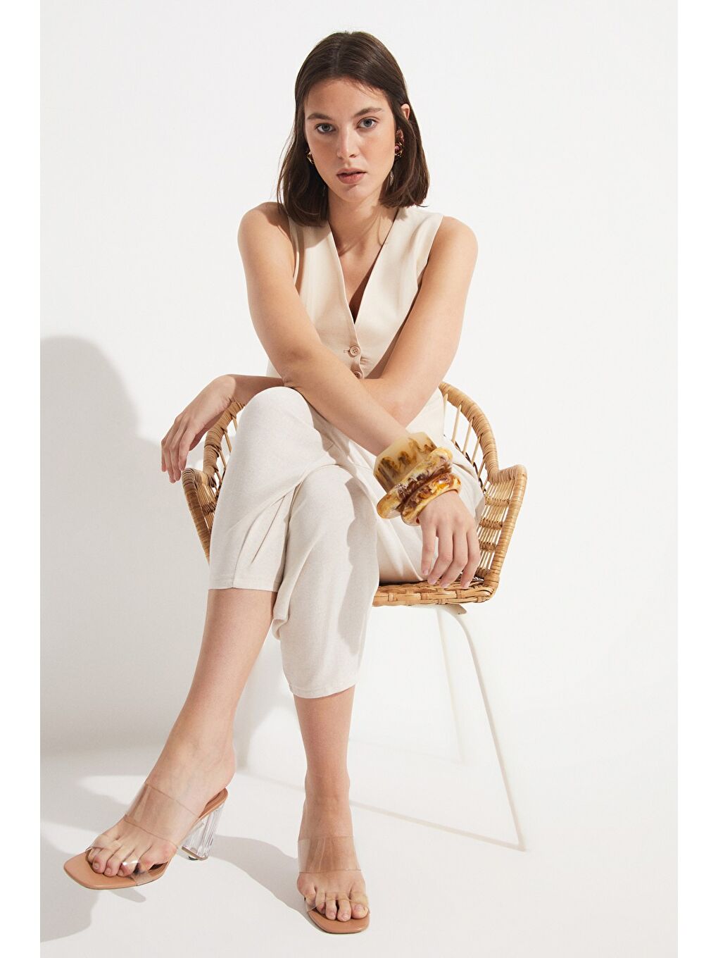 Bej Keten Karışımlı Pantolon-2