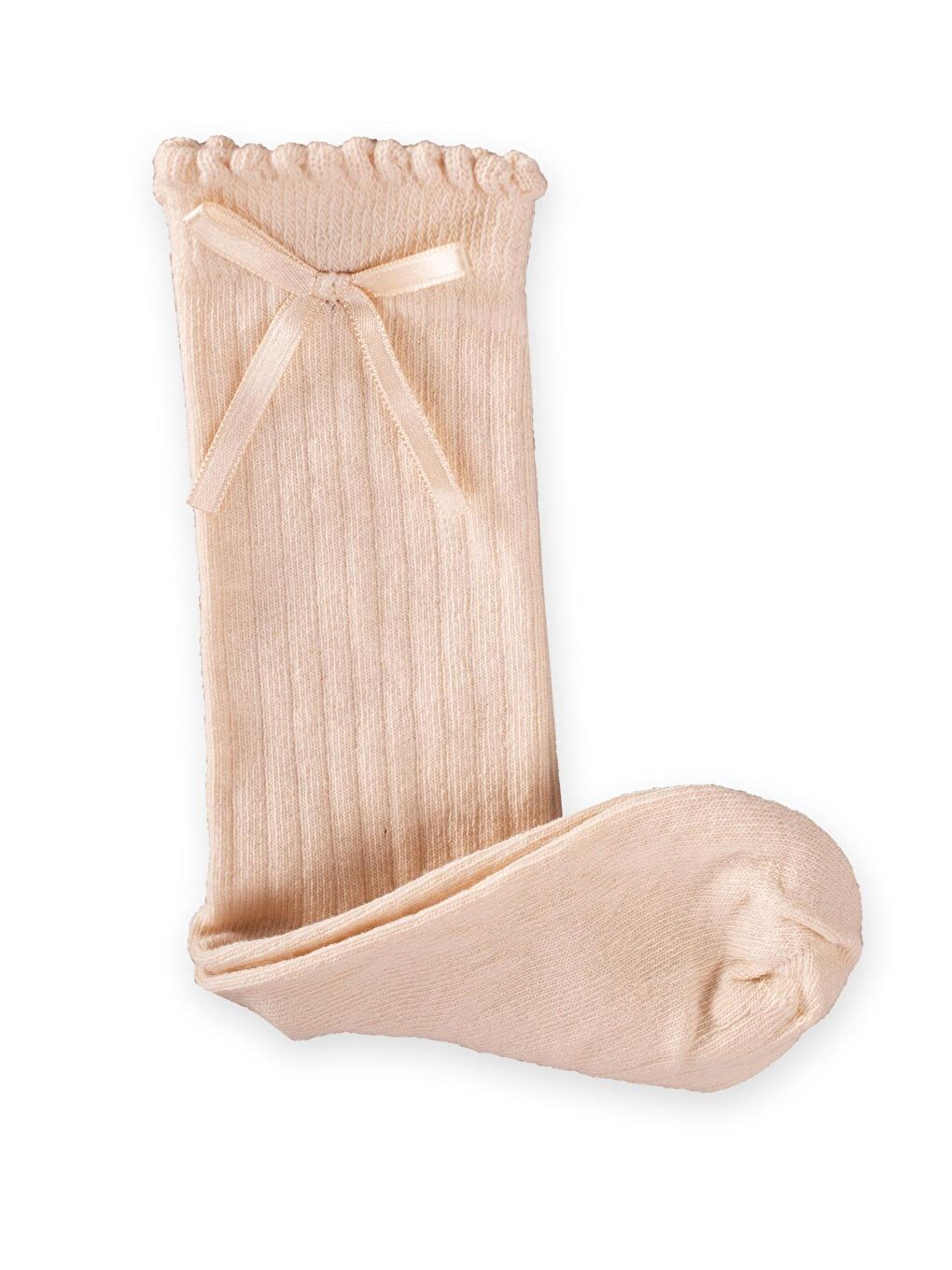Bej Kız Çocuk Diz Altı Çorap-1