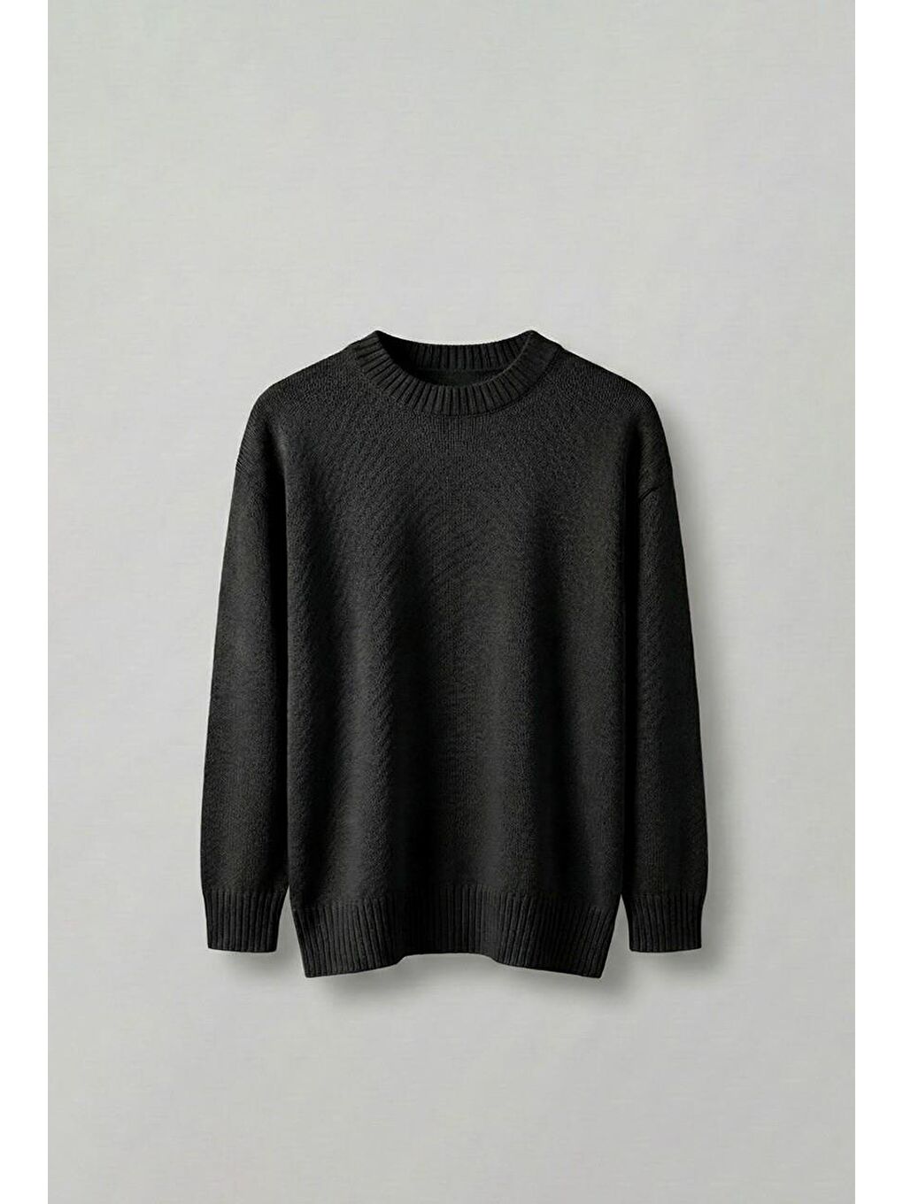 Erkek Oversize Mickey Mouse Kabartma Baskılı Kazak Siyah-1