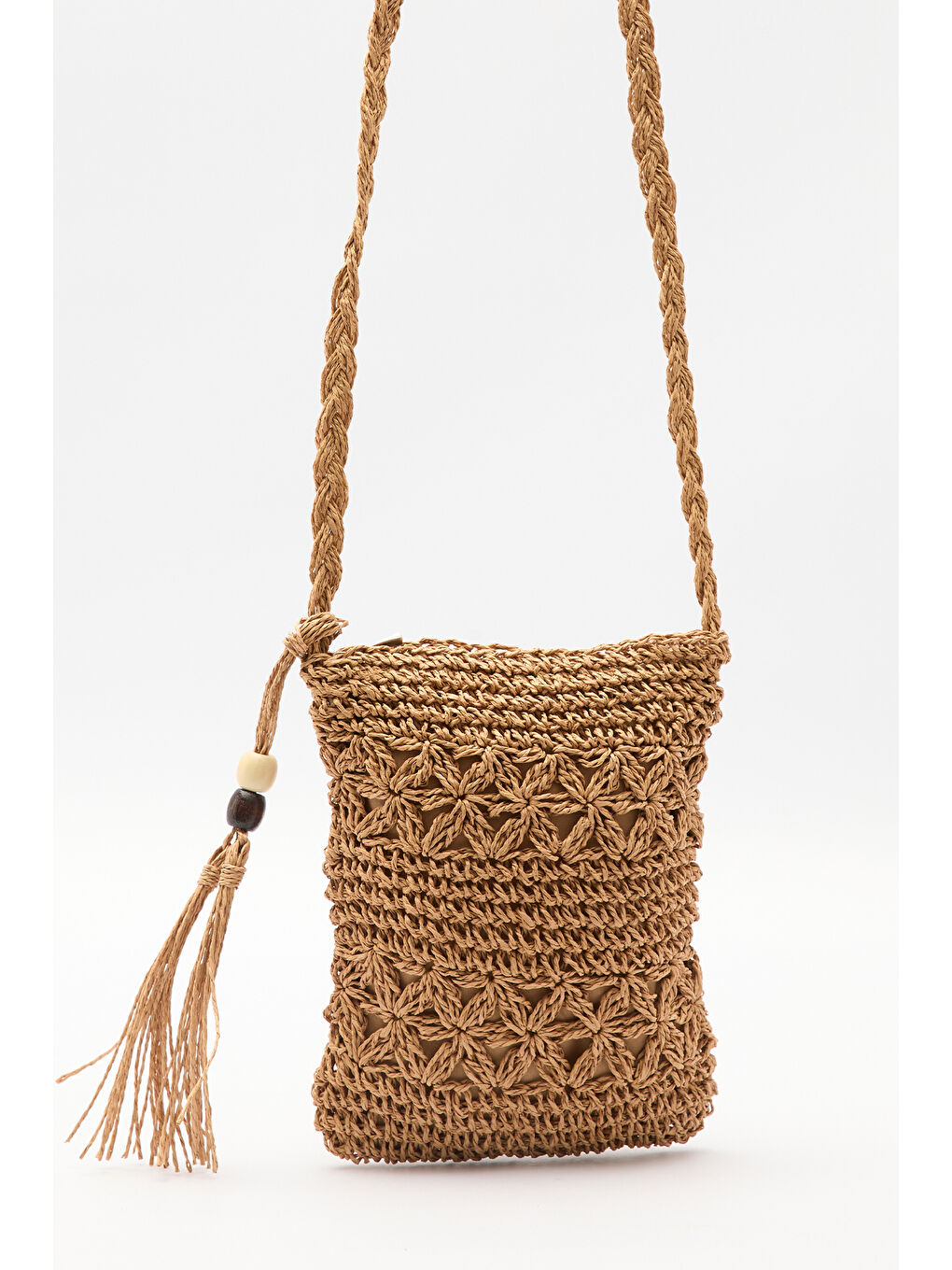 Bej Püskül Detaylı Mini Hasır Çanta Natural-3
