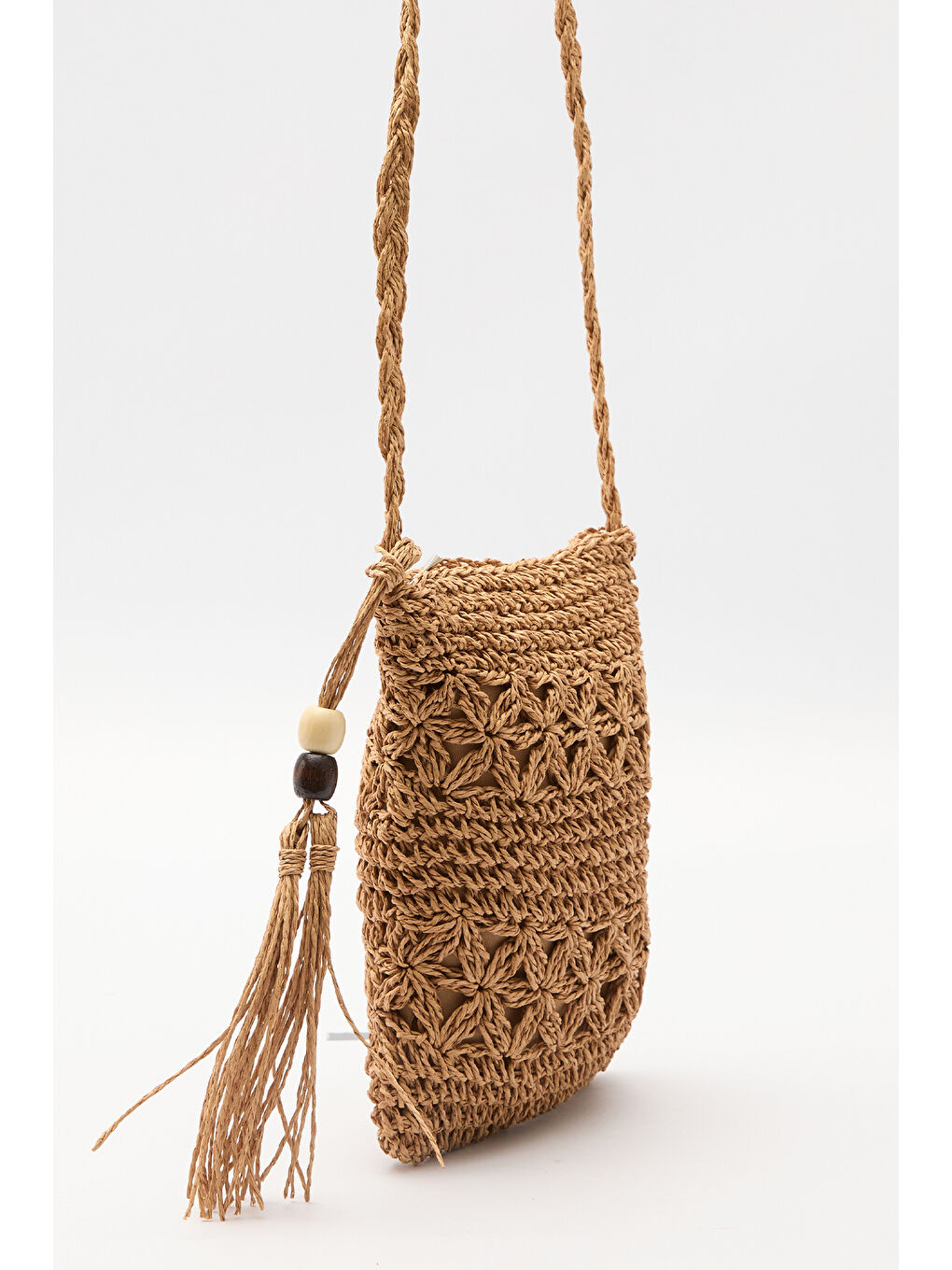 Bej Püskül Detaylı Mini Hasır Çanta Natural-4