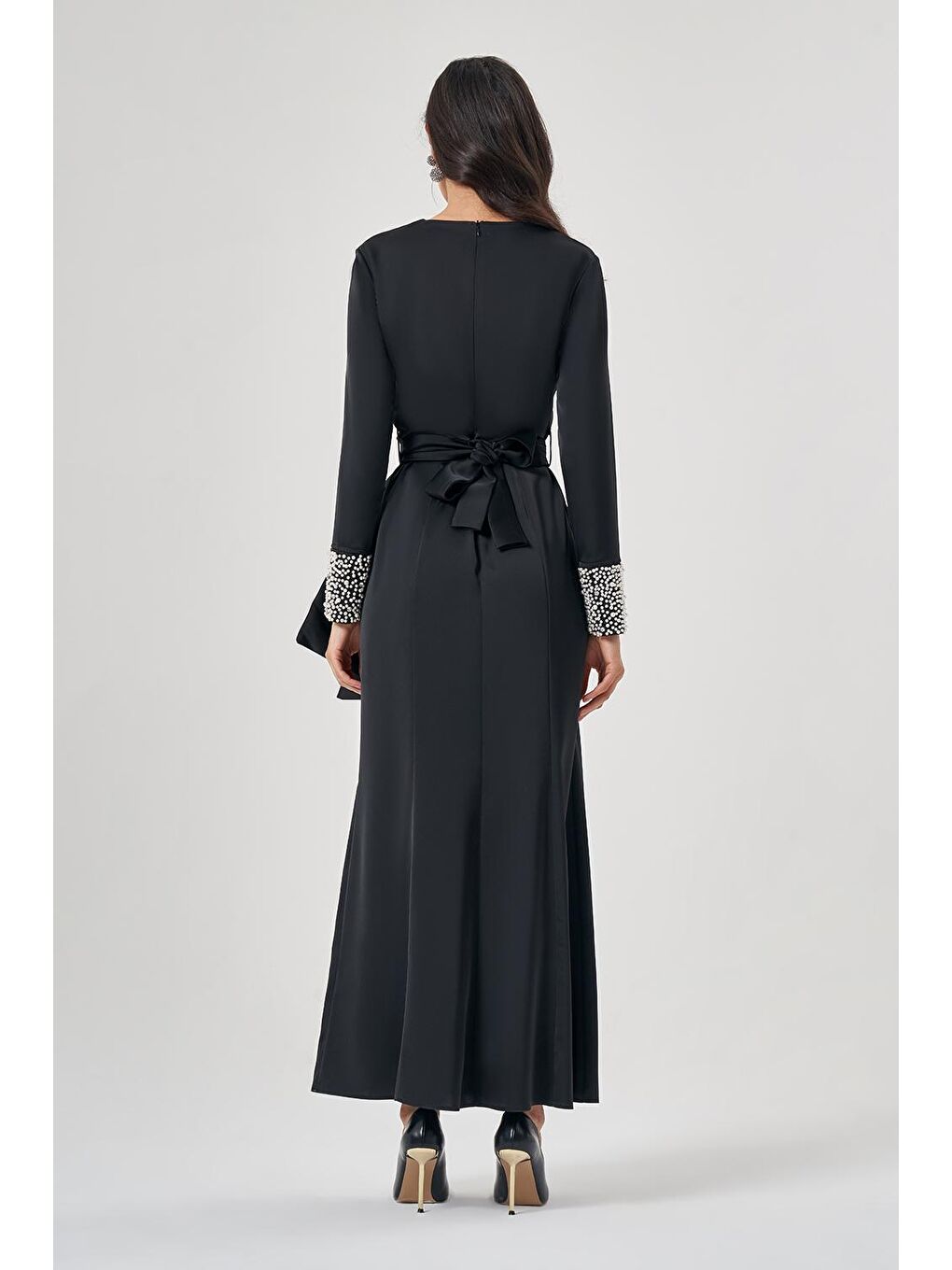 Kolları Taş İşlemeli Luxury Siyah Elbise-3