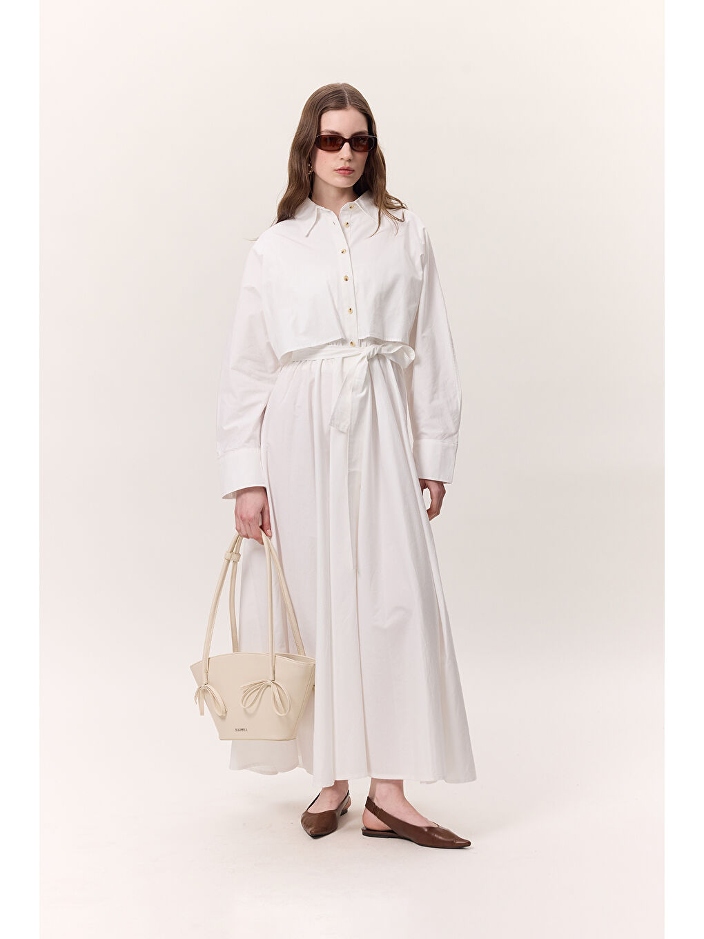 Trenç Tarz Gömlek Elbise Ekru-1