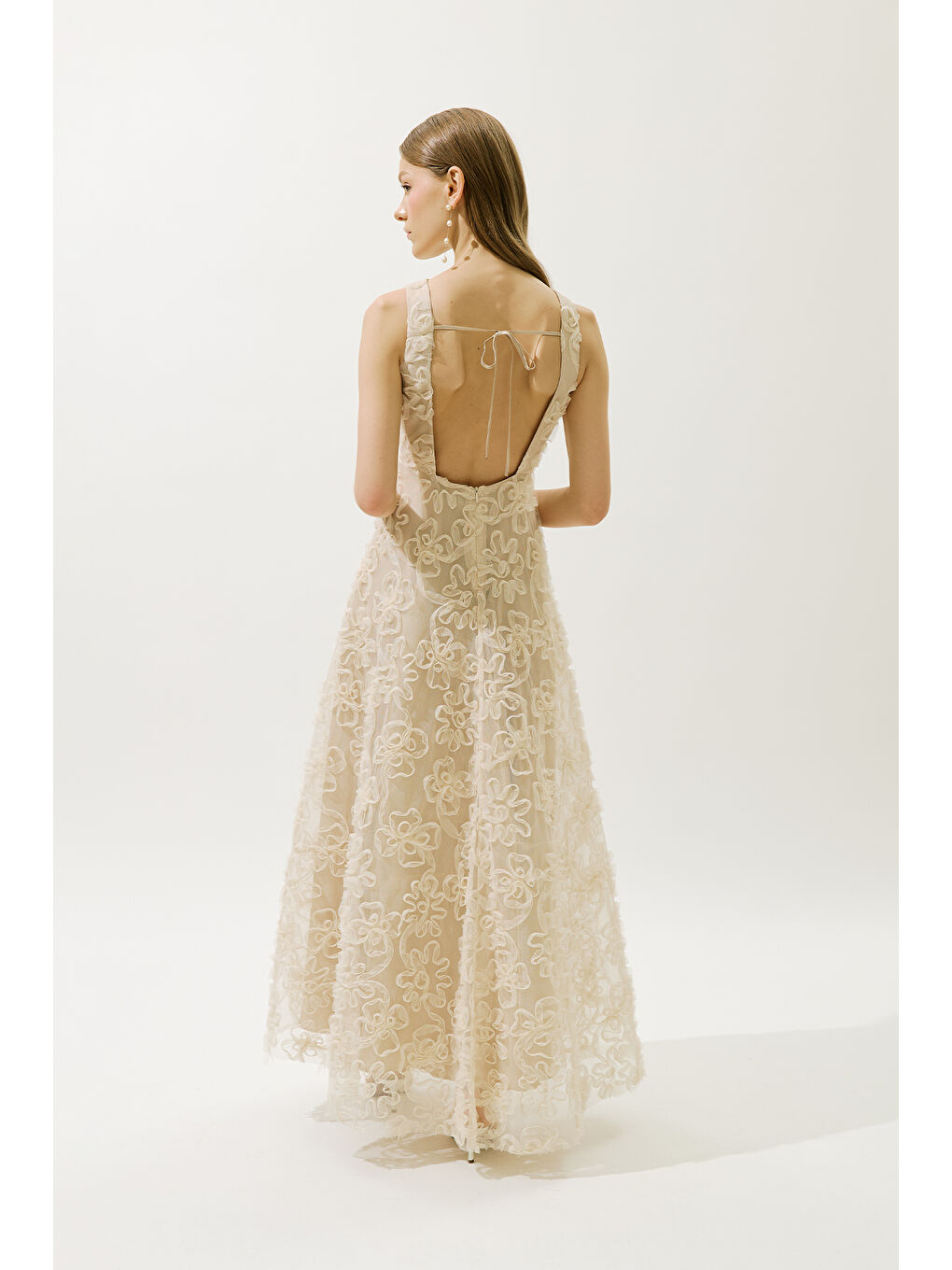 Karışık Kabarık Çiçekli Abiye Elbise İnci-7