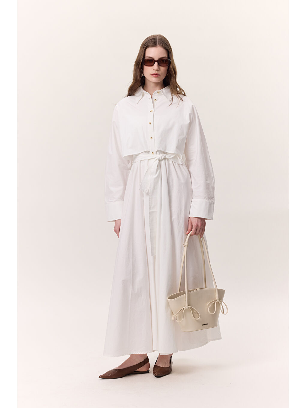 Trenç Tarz Gömlek Elbise Ekru-2