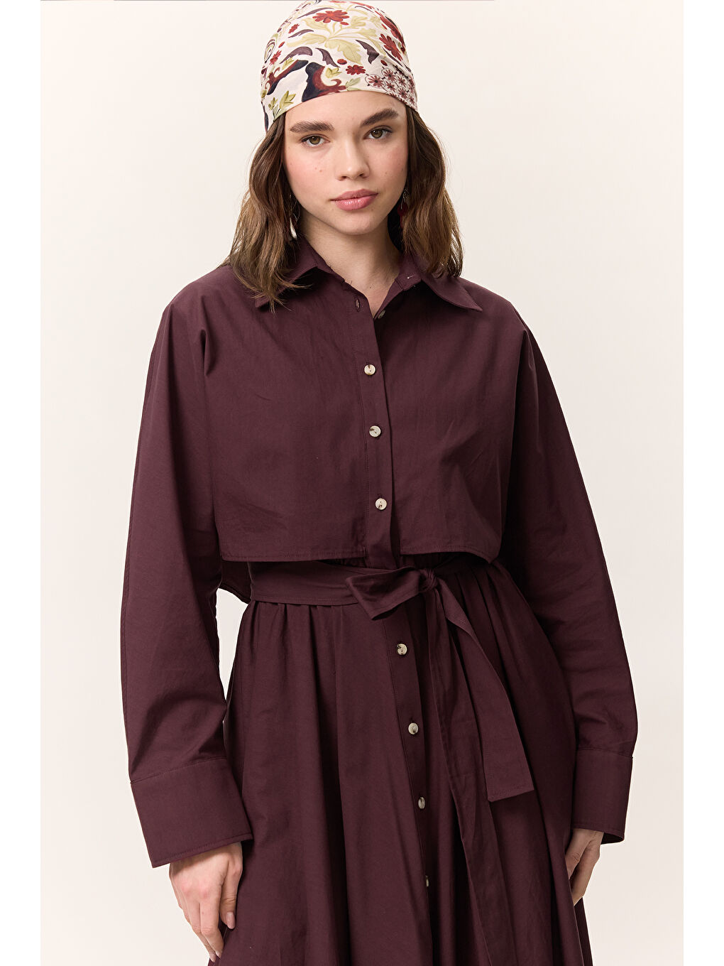 Trenç Tarz Gömlek Elbise Bordo-1