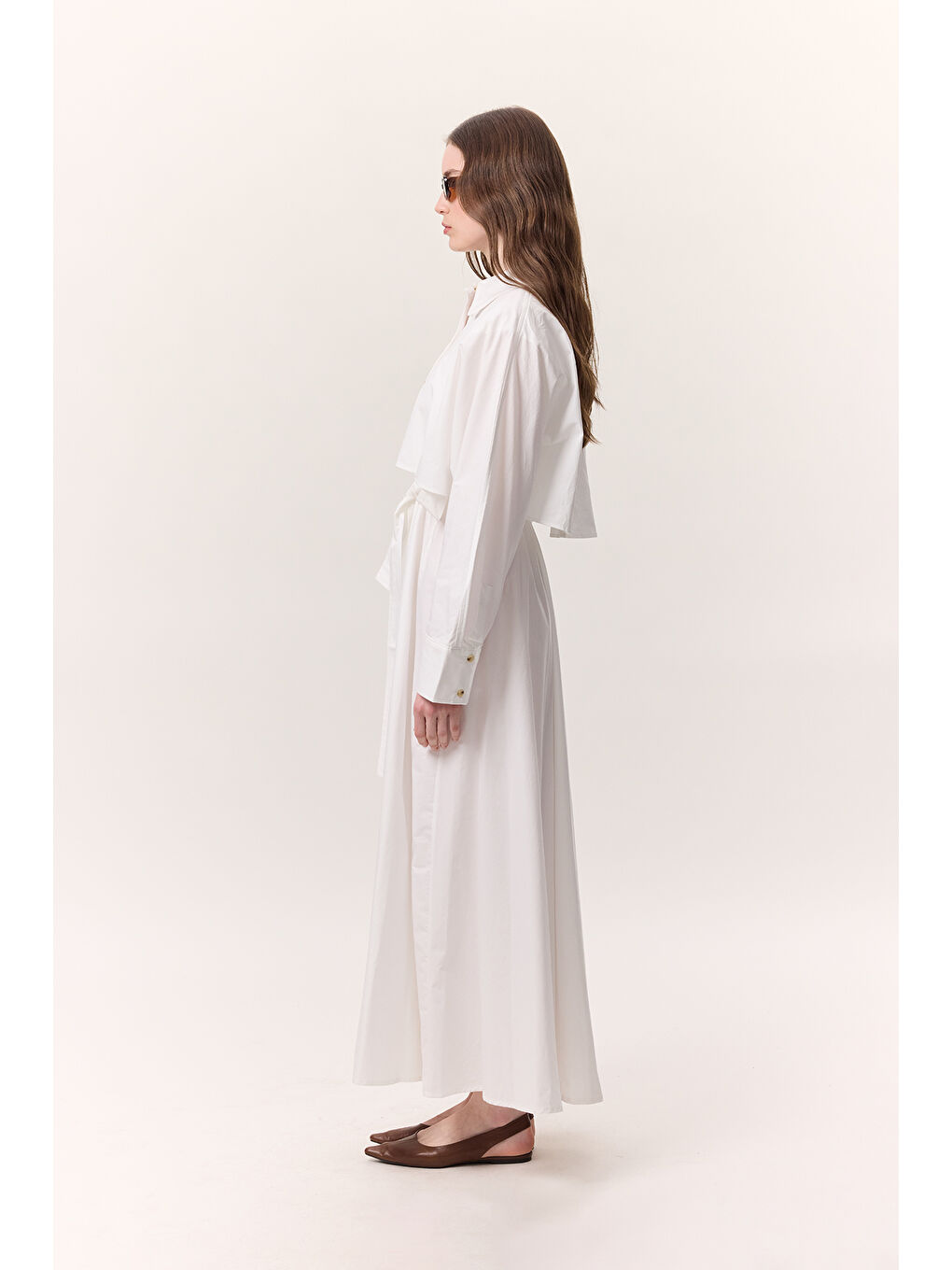 Trenç Tarz Gömlek Elbise Ekru-3