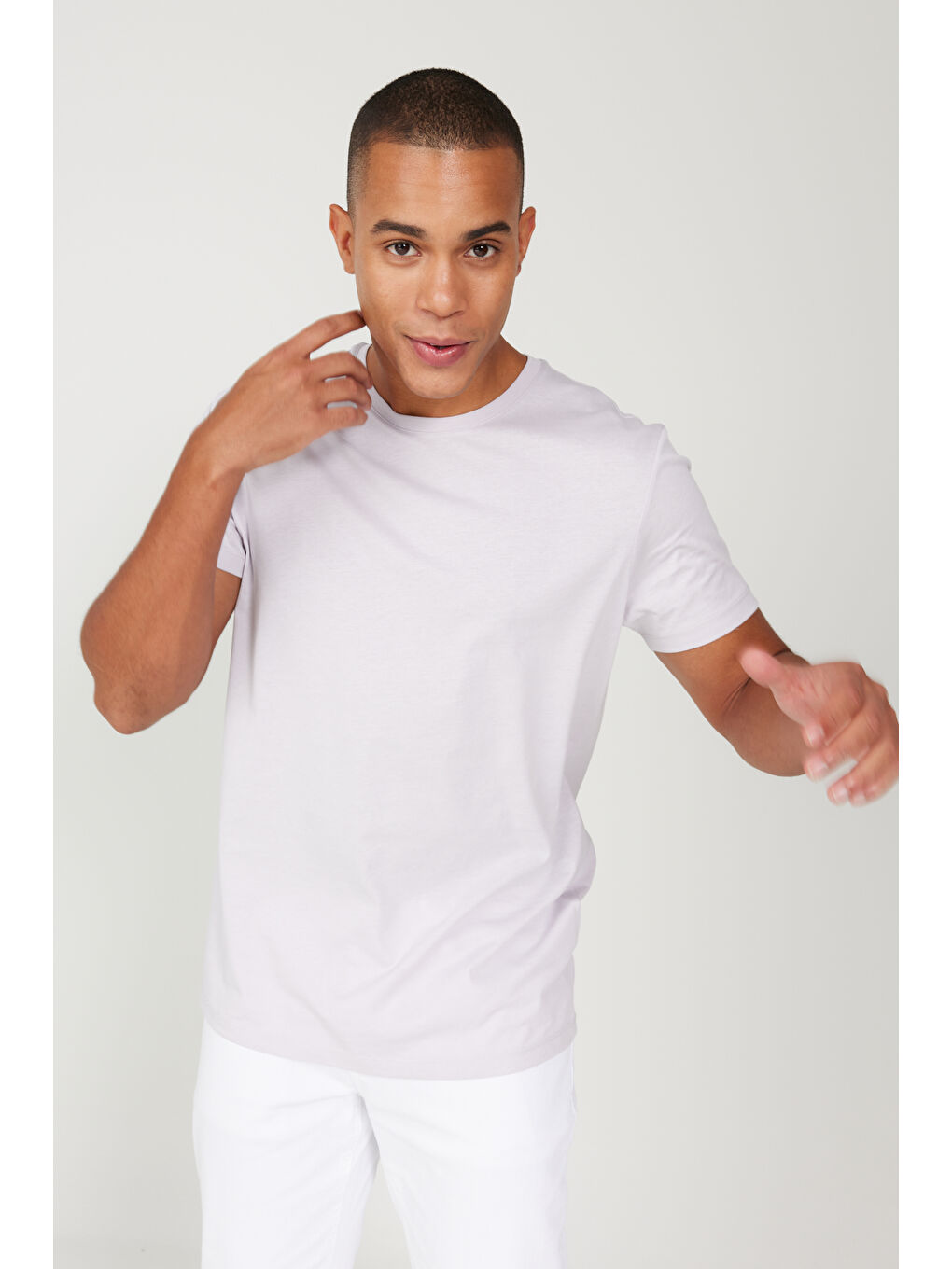 Erkek Lila Slim Fit Dar Kesim %100 Pamuk Bisiklet Yaka Kısa Kollu Tişört-8